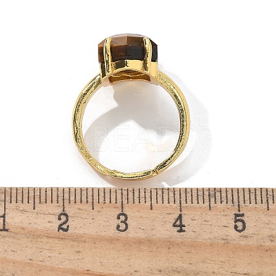 Hexagon Natural Tiger Eye Finger Rings RJEW-B113-02G-05-1