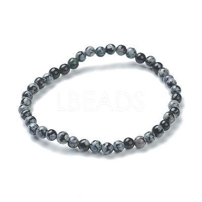 Natural Snowflake Obsidian Beaded Stretch Bracelets BJEW-A117-A-45-1