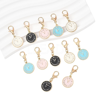 12Pcs 4 Style Alloy Enamel Clock Pendant Decorations HJEW-YW00259-1