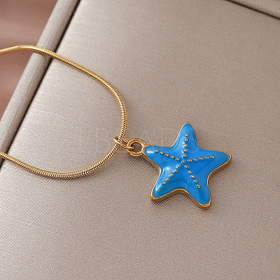 Vintage Ocean 304 Stainless Steel Enamel Starfish Pendant Necklaces for Women LS-FT5866-1
