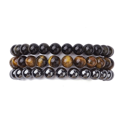 3Pcs 3 Styles Natural & Synthetic Mixed Gemstone Round Beaded Stretch Bracelets Set BJEW-JB10139-05-1