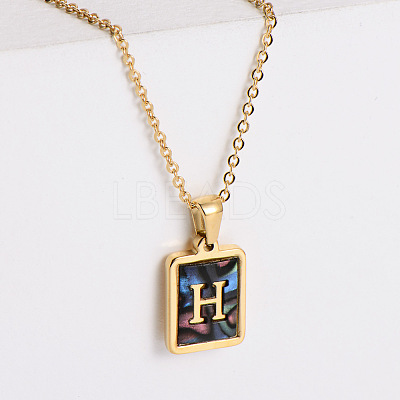 304 Stainless Steel Pave Natural Paua Shell Rectangle Initial Pendant Necklaces for Women FS-WG38E89-08-1