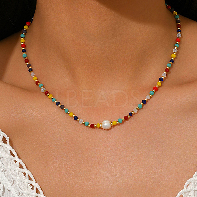 Natural Dyed Mixed Stone & Freshwater Pearl Round Beaded Necklaces for Women Daily and Party Wear XX1529-1