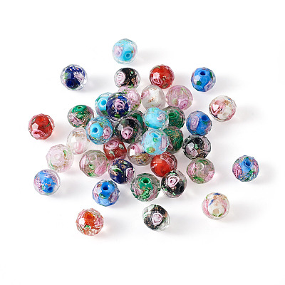 40Pcs 8 Colors Handmade Gold Sand Lampwork Beads Strands LAMP-YS0001-01-1