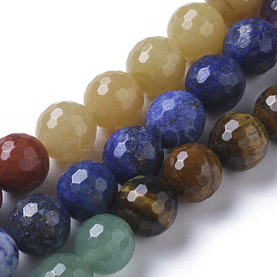 Chakra Theme Natural Red Rainbow Jasper & Yellow Aventurine & Tiger Eye & Green Aventurine & Blue Spot Stone & Lapis Lazuli & Amethyst Beads Strands G-F668-14-10mm-1