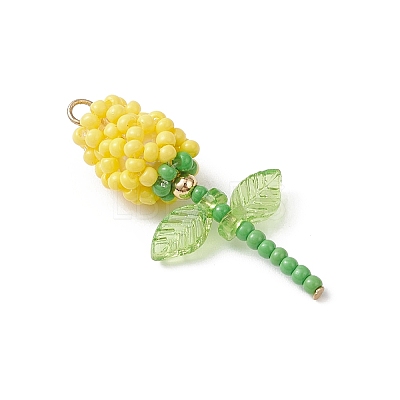 Glass Seed Beaded Rose Pendants PALLOY-MZ00959-02-1