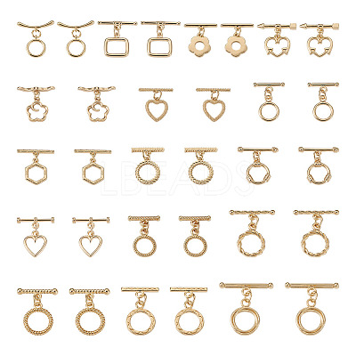 32Pcs 16 Styles Rack Plating Brass Toggle Clasps KK-KS0001-25-1