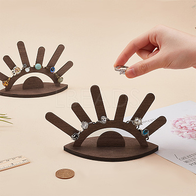 2Pcs Sun Rise Shaped Wooden Ring Display Stands RDIS-FG0001-27-1