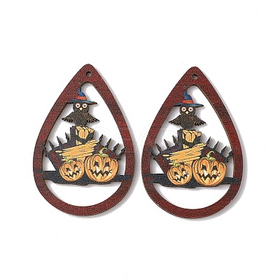 Halloween Theme Single Face Printed Aspen Wood Big Pendants WOOD-TAC0018-09A-1