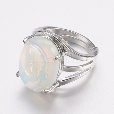 Opalite Wide Band Finger Rings RJEW-K224-A09-1