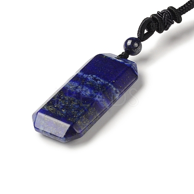 Natural Lapis Lazuli Rectangle Pendant Necklace with Nylon Cord for Women NJEW-C001-01B-01-1