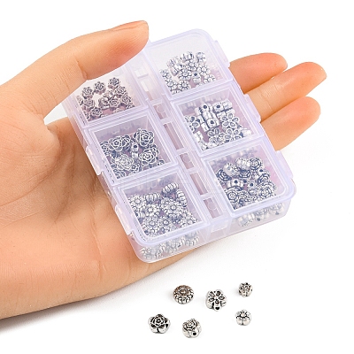 120Pcs 6 Style Tibetan Style Alloy Flower Beads TIBE-YW0001-26-1