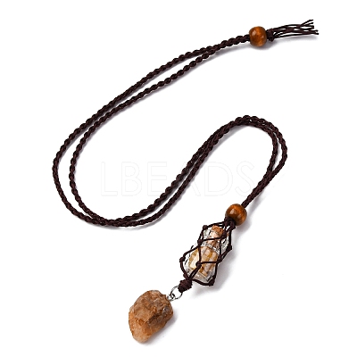 Natural Citrine Macrame Pouch Pendant Nylon Cord Adjustable Necklaces NJEW-JN05345-03-1