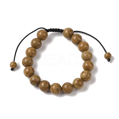 10mm Round Natural Wood Lace Stone Braided Bead Bracelets BJEW-C067-01C-17-1