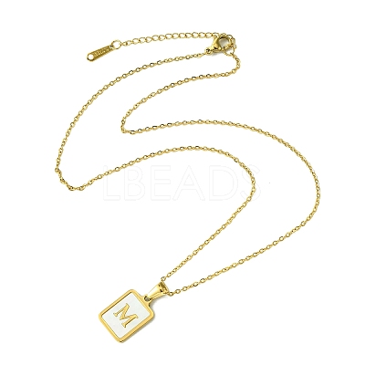 Ion Plating(IP) Rectangle with Initial Letter 304 Stainless Steel Pendant Necklace NJEW-R265-04G-M-1