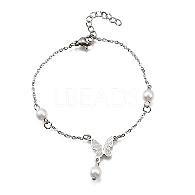 304 Stainless Steel Butterfly Link Bracelets BJEW-C098-01A-P-1