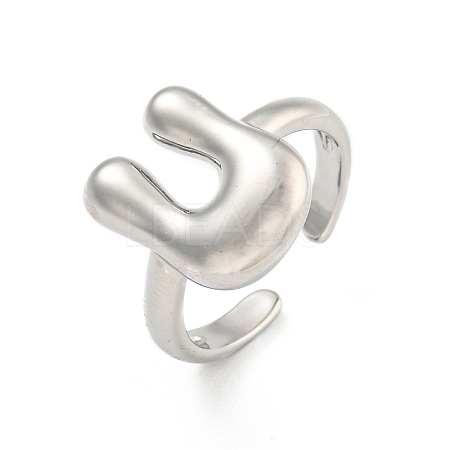 Brass Letter Open Cuff Rings for Women RJEW-G313-01U-P-1