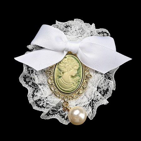 Romantic Classic Polyester Lace Bowknot Brooch for Women JEWB-B011-02A-1