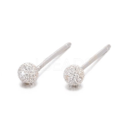 Textured 925 Sterling Silver Ball Stud Earrings EJEW-L202-004C-1