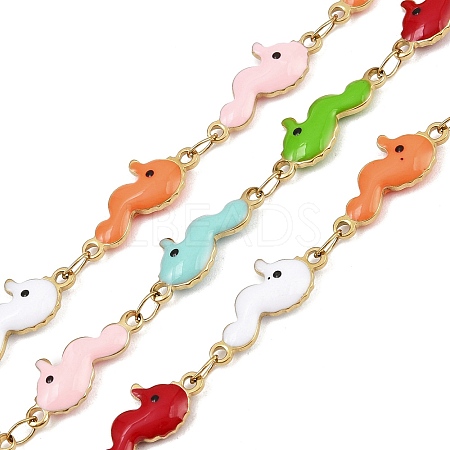 304 Stainless Steel Enamel Sea Horse Link Chains CHS-F023-01L-G-1