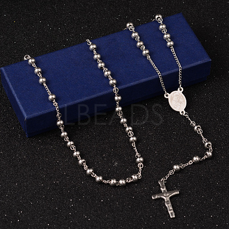 201 Stainless Steel Rosary Bead Necklaces NJEW-L427-22P-1