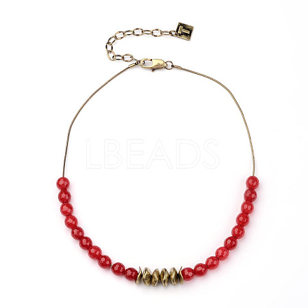 Natural Agate Round Beads Necklace NJEW-L412-02-1