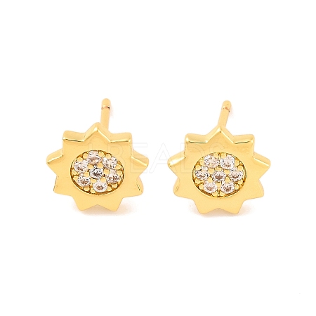 Brass Micro Pave Clear Cubic Zirconia Stud Earrings for Women EJEW-U015-15G-1