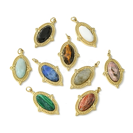 Ion Plating(IP) 304 Stainless Steel Pave Faceted Natural & Synthetic Mixed Gemstone Pendants FIND-Z028-40-1