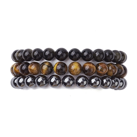 3Pcs 3 Styles Natural & Synthetic Mixed Gemstone Round Beaded Stretch Bracelets Set BJEW-JB10139-05-1