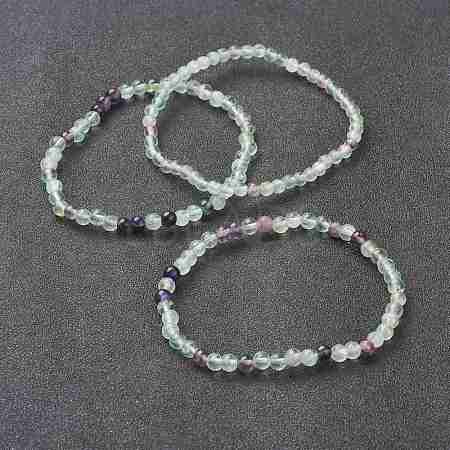 Natural Fluorite Beaded Stretch Bracelets BJEW-D446-A-38-1