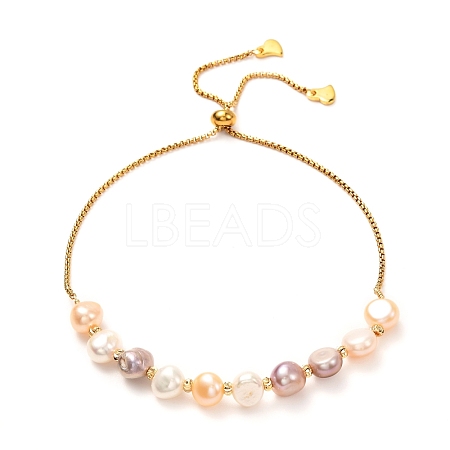 Natural Pearl Beads Adjustable Slider Bracelet for Girl Women Gift BJEW-JB06820-02-1