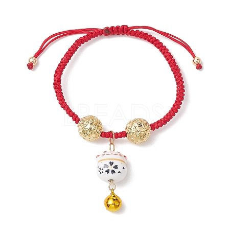 Adjustable Fortune Cat Handmade Porcelain Charm Bracelets BJEW-JB10506-1