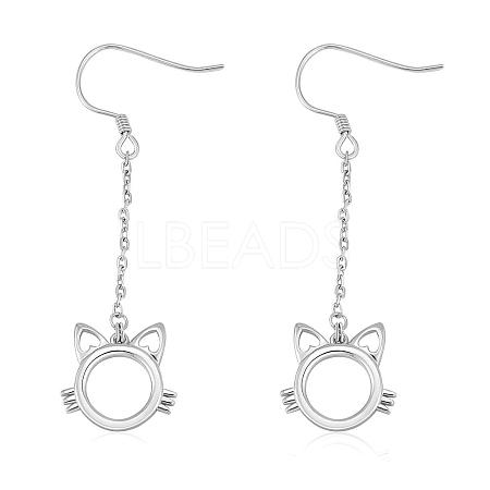 Anti-Tarnish Women Cat Stud Earrings Simple Long Dangle Earrings Cute Pet Kitty Cat Face Earrings Rhodium Plated Sterling Silver Earrings Stud Jewelry Gift for Lovers Women Birthday Christmas JE1072A-1