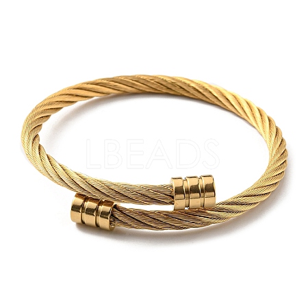 Ion Plating(IP) 304 Stainless Steel Twist Rope Cuff Bangle with 202 Beaded for Women BJEW-Q767-03G-1