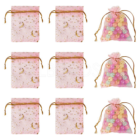 30Pcs Gold Stamping Moon Star Organza Drawstring Gift Bags ABAG-TA0002-21G-1