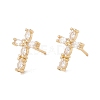 Clear Cubic Zirconia Cross Stud Earrings KK-E005-23G-1