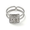 304 Stainless Steel Rhinestone Square Finger Rings for Women Men STAS-Z060-01P-2