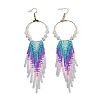 Glass Tassel Dangle Earrings EJEW-C129-01-2