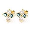 Flower with Evil Eye Real 18K Gold Plated Brass Stud Earrings EJEW-L269-101G-01-1