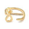 Brass with Cubic Zirconia Open Cuff Rings RJEW-B052-02G-2