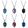 FIBLOOM 6Pcs 6 Colors Glass Oval Pendant Necklaces Set with Black Alloy Chains NJEW-FI0001-46-1
