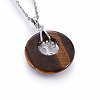 Natural Tiger Eye Flat Round Pendants G-I357-A04-2