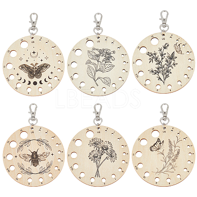 6Pcs Wood Knitting Needle Gauge Guide Pendant Decorations HJEW-BC00112-1