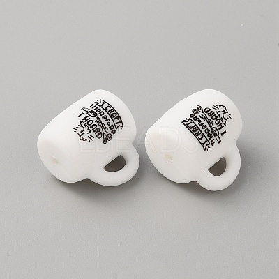 Cup with Word Pattern Silicone Beads SIL-WH0006-18L-1