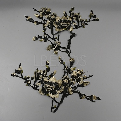 Flower & Branch Pattern Polyester Fabrics Computerized Embroidery Cloth Sew on Appliques PATC-WH0009-05C-1