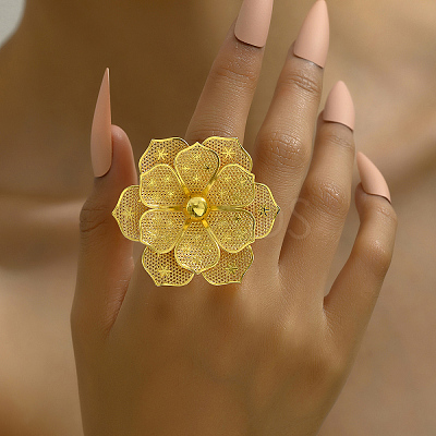 Luxurious Iron Flower Open Cuff Ring for Women's Party Dressing SW9832-1