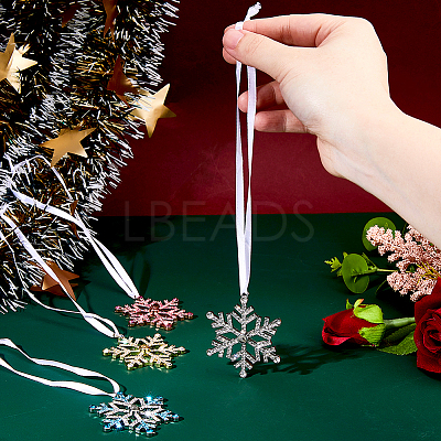 4Pcs 4 Colors Snowflake Alloy Pendant Decorations HJEW-FH0001-84-1