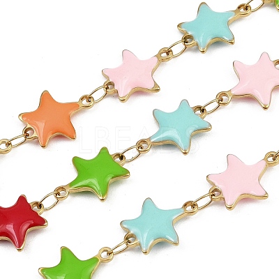 304 Stainless Steel Enamel Starfish Link Chains CHS-F023-01D-G-1
