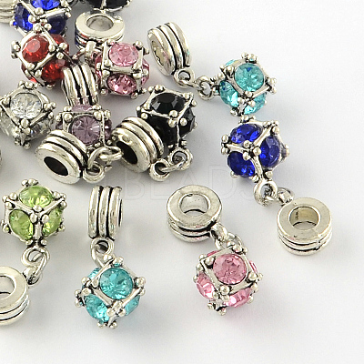 Large Hole Cube Alloy Rhinestone European Dangle Charms MPDL-S086-M-1