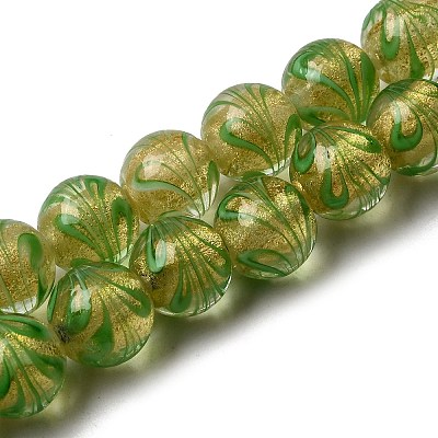 Gold Sand Lampwork Beads Strands LAMP-P071-12mm-07-1
